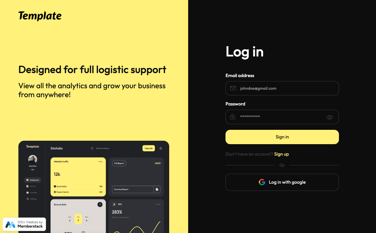 Yellow Login Screen Free flow Component